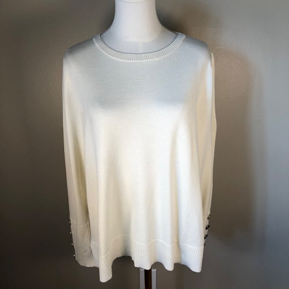 Melissa Paige Long Sleeve Round Neck Hi Lo Hem Cream Sweater Size XL